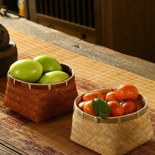 干果家用编织筐 竹编收纳篮零食竹筐手工竹篮子迷你小竹篓复古中式