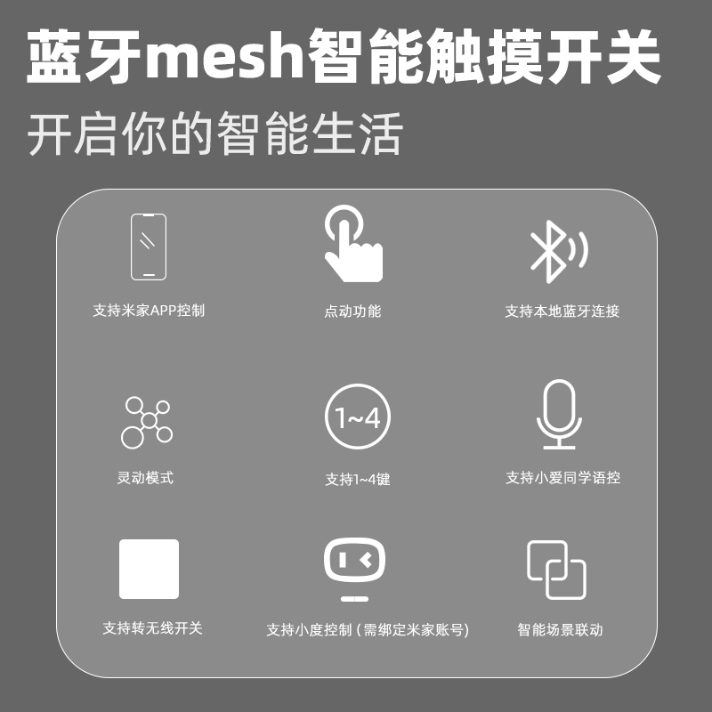 已接入米家智能开关无线控制双控单零火通用四开场景情景语音面板