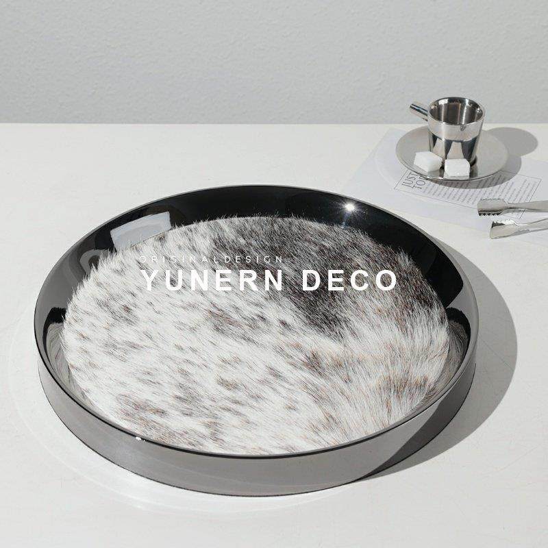 高档现代轻奢金属镜面圆形托盘马毛收纳盘样板间客厅茶几装饰摆件,家居饰品,香薰托盘,淘宝优惠券,粉丝福利购,淘宝优惠卷