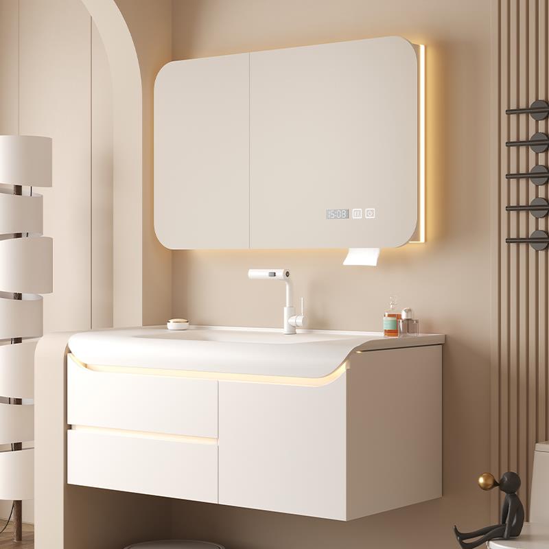 智能圆弧实木浴室柜组合小户型卫生间洗脸洗手肤感一体盆洗漱台