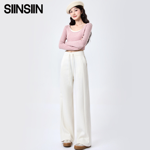 鞠婧祎同款SIINSIIN卫裤女加绒2025新款阔腿运动裤白色直筒裤子冬