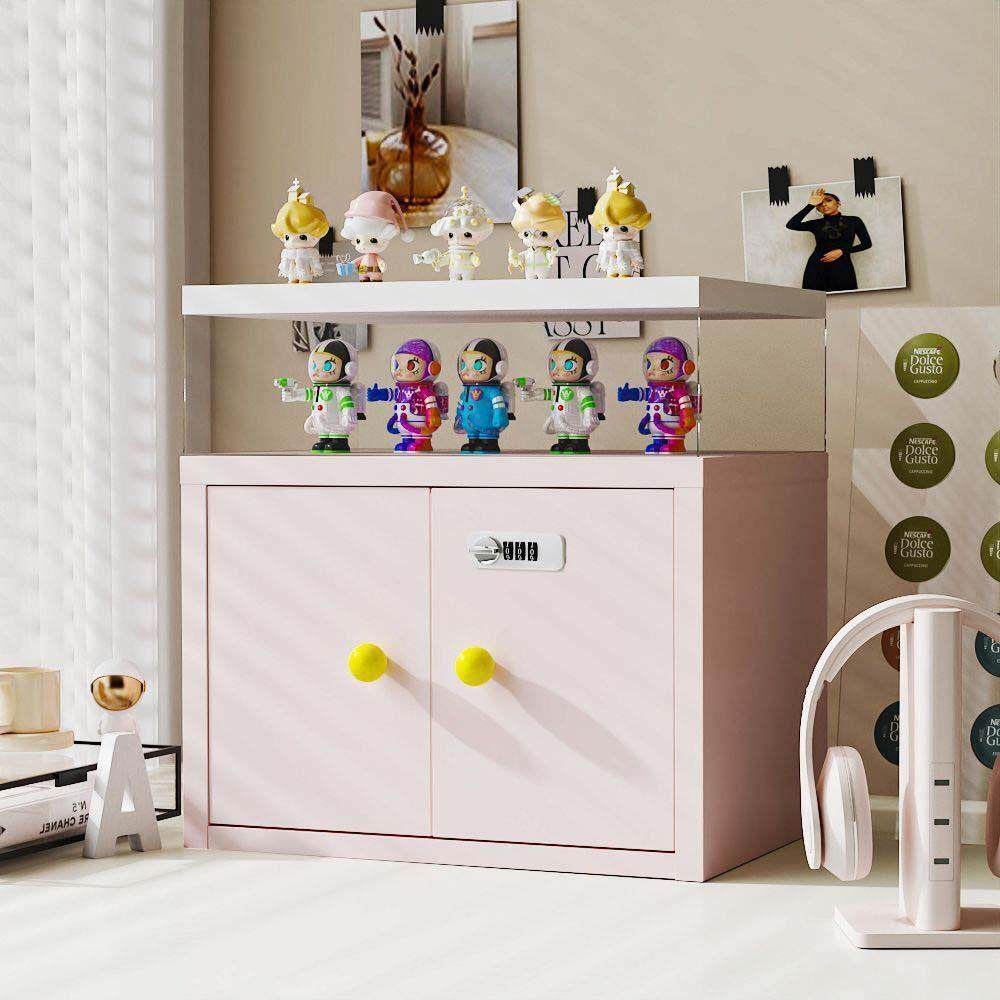 桌面铁皮对开 门收纳柜办公室家用小型密码锁文件柜宿舍保险收纳