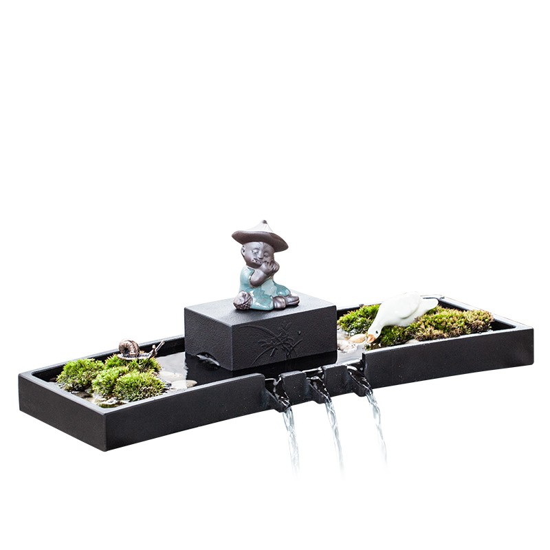 创意石槽小鱼缸招财微景观造景流水器摆件客厅庭院瀑布循环水配件