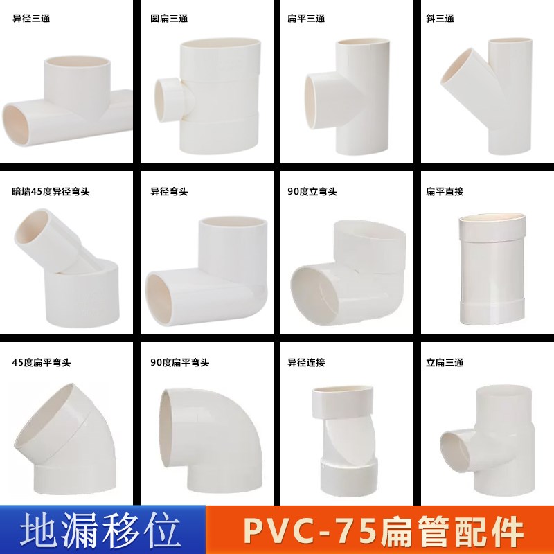 pvc扁管排水配件75椭圆管卫生间马桶移位下水塑料扁口排污管异径