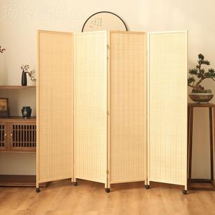 9U竹移动屏风玄关带滑轮实木约叠编家DRY用饭店办简公室折折屏推