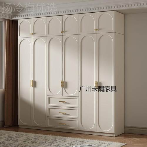 法式奶风柜子衣柜家卧用室小户型现简约整体双油开代门衣柜SYP成
