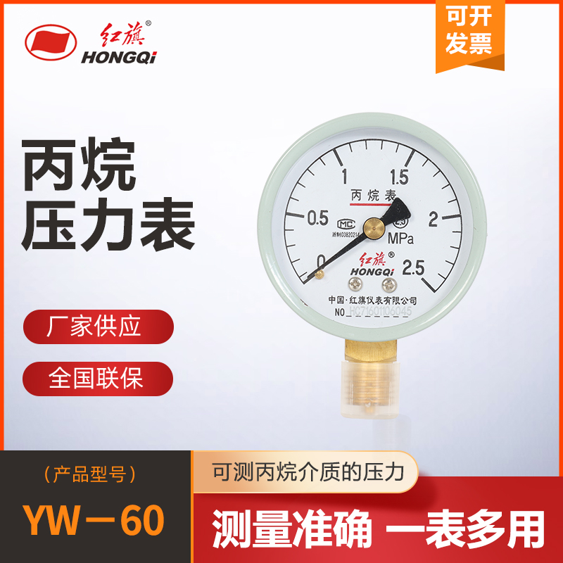 红旗仪表丙烷压力表YW-60 丙烷减压器表头丙烷专用