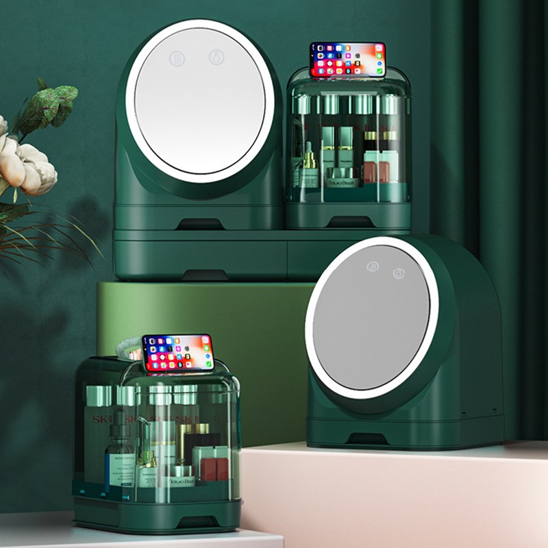 桌面轻奢化妆品收纳盒带化妆镜一体箱宿舍护肤品面膜抽屉式置物架