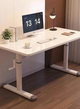 白可升降手宿摇升降桌大桌手摇升降桌简约写书桌舍桌子小IIO书桌