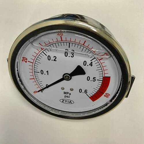 轴向压力表 带支架防震液 直径100mm 压力0.6mpa 80psi 牙m20x1.5