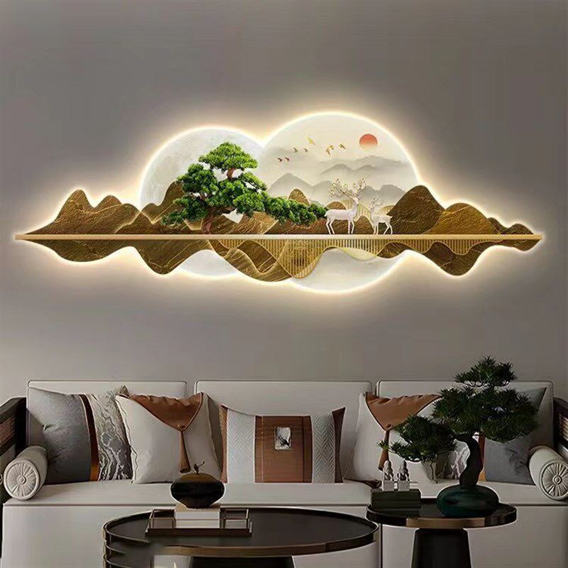 led灯画简约轻奢高档客厅沙发背景墙装饰画大气发光氛围画包安装