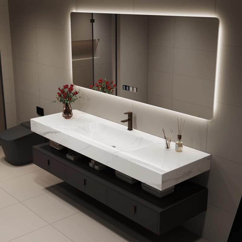 北欧岩板热弯一体浴室柜组合智能现代镜柜台面卫生间洗脸洗手面盆,家装主材,浴室柜组合,淘宝优惠券,粉丝福利购,淘宝优惠卷