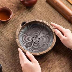 原矿粗陶鎏金壶承日式干泡台古朴粗矿茶承储水壶拖家用茶道零配件