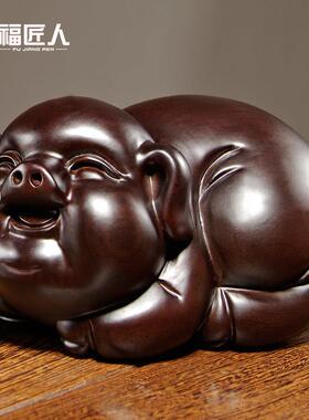 黑檀实木质生肖猪雕刻木头猪摆件家居装饰红木补角吉祥物工艺礼品