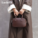 鹿师傅真皮保龄球包2025年新款 植鞣牛皮宽宽包高级感通勤女士包包