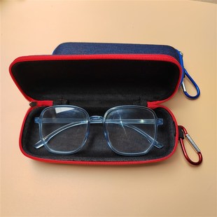 墨镜盒挂钩拉链式牛仔布眼镜收纳盒便携抗压老花镜盒子儿童眼镜袋
