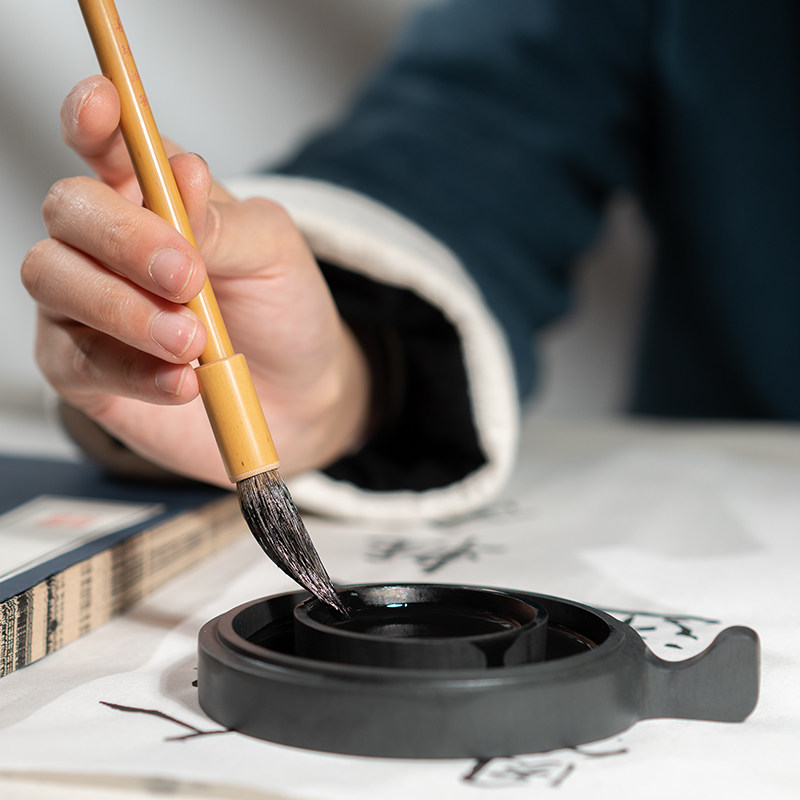 火锅砚台书法专用初学者多功能入门双圈可磨墨带盖墨汁歙砚儿童不