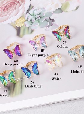 儿童蝴蝶戒指小公主闺蜜小众设计女童女孩宝石渐变彩色水晶饰品女