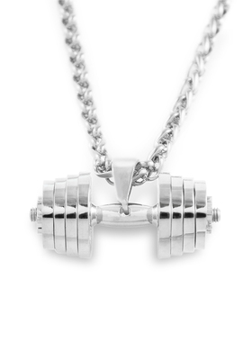 哑铃项链男潮撸铁钛钢健身挂件男士霸气杠铃片哑铃片吊坠个性挂坠