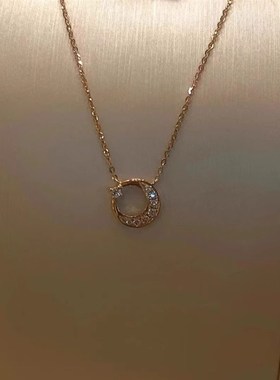 半月细项链月牙闪闪镶钻轻奢小众锁骨链高级感精致七夕情人节礼物