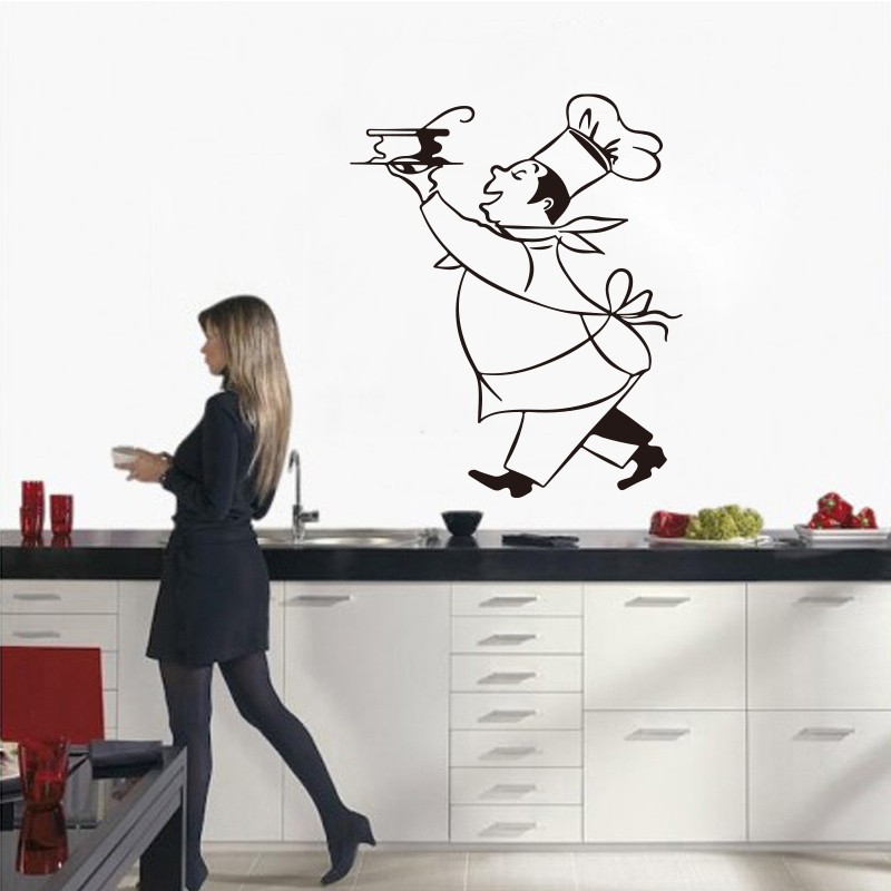 厨房餐厅卡通人物厨师图案墙贴橱柜移门防水玻璃贴纸冰箱装饰贴画