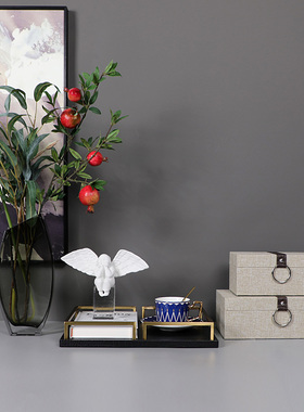 新中式客厅茶几玻璃花器托盘饰品样板房书房软装组合网红家居摆设