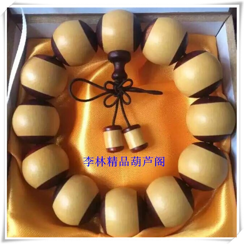 精品包邮把玩天然文玩小葫芦手串紫檀黑檀木镶口把玩收藏可订做