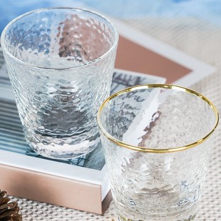 制木工坊日式透明玻璃杯创意餐厅耐热加厚水杯家用锤纹杯子洗漱杯