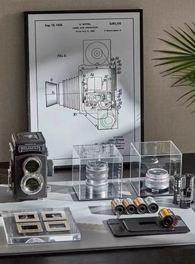 样板间书房装饰品软装摄影师主题组合书桌相机模型胶卷摆件家居