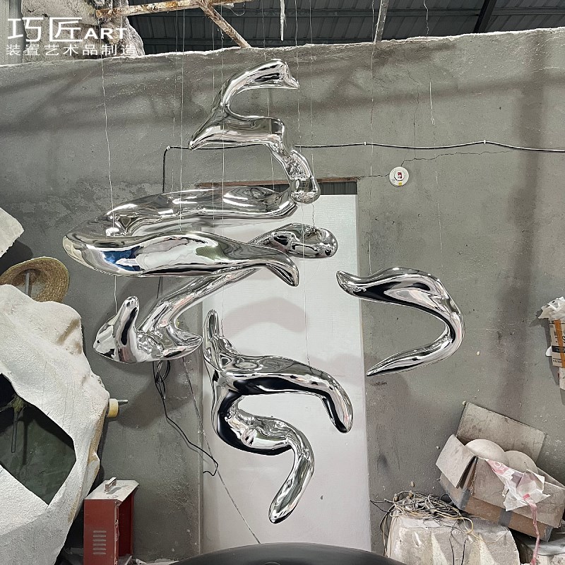 酒店大堂雕塑玻璃钢电镀天花装置售楼处别墅空中吊顶艺术品吊饰