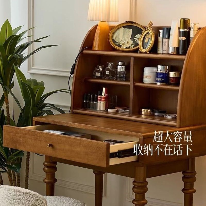 美式实木梳妆台简约卧室70小户型复古迷你化妆小型化妆台桌子