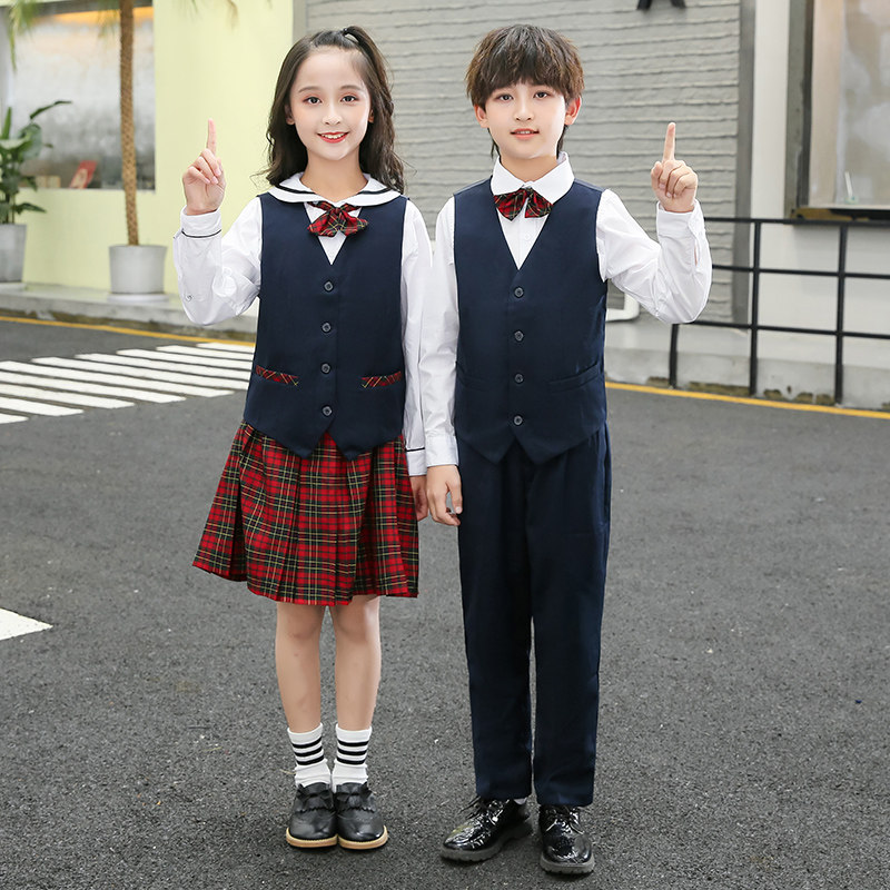 深圳校服指定礼服冬装小学生男女儿童毛衣西裤春季白衬衫裙子套装