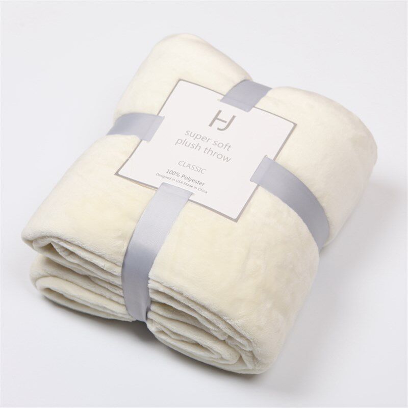 HJ纯白法兰绒毯子珊瑚绒毛毯毛巾被法兰绒拍照背景毯沙发盖毯加厚