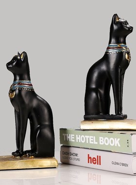 做旧黑色埃及猫装饰品书立办公室电视柜书柜摆件书挡样板房软装