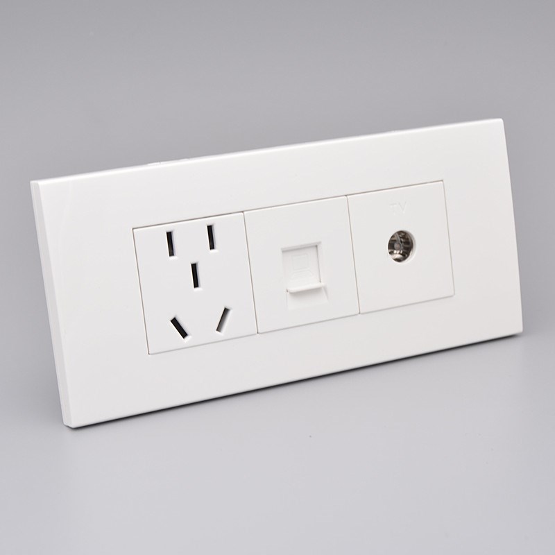 118型三位七类网络有线电视带5孔插座五孔TV口万兆电脑网线口面板