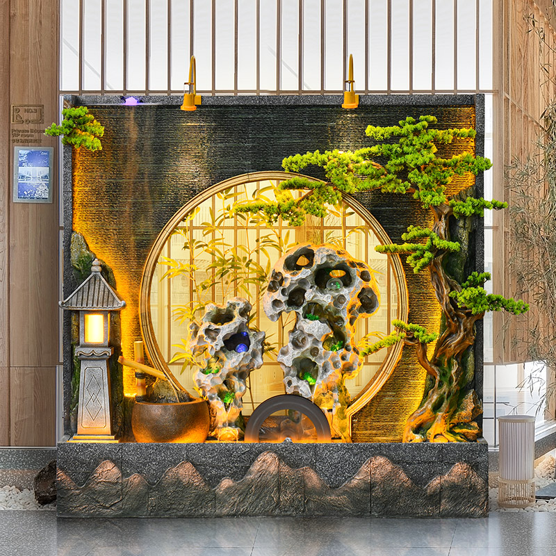 大型客厅办公室太湖石落地水幕墙流水屏风摆件别墅花园造景循环水