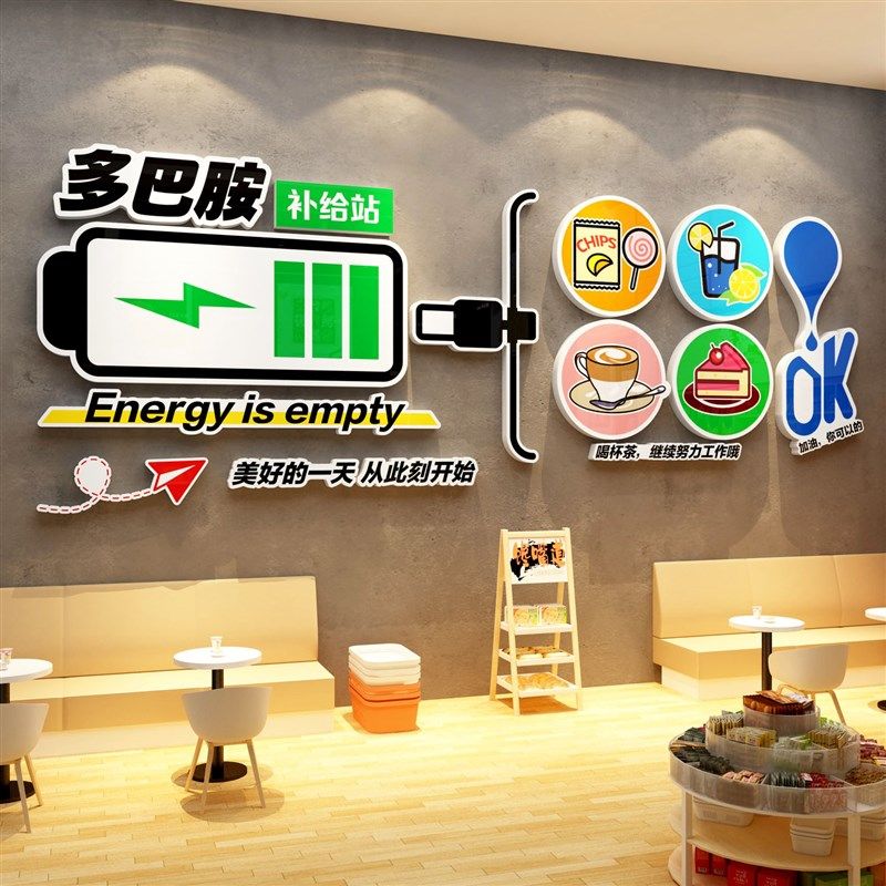 能量补给站文化办公室茶水间布置糖果心情墙面装饰企业背景纸公司
