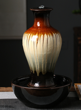 陶瓷流水器循环水加湿器喷泉创意办公室桌面客厅茶几花瓶装饰摆件