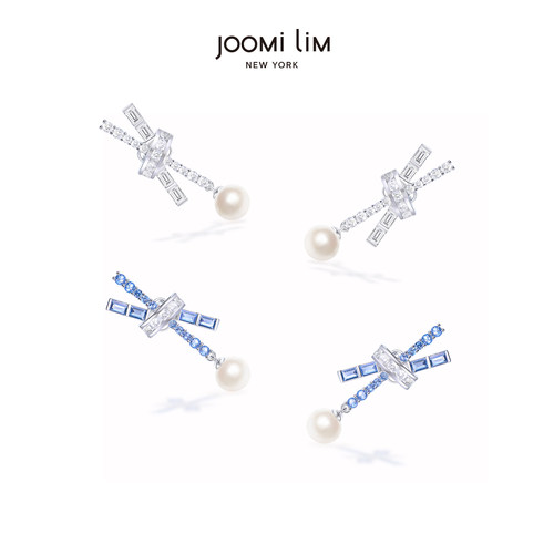 JOOMiLiM茱蜜商场同款白色蓝色小蝴蝶仿珍珠耳饰时尚耳钉轻奢高级