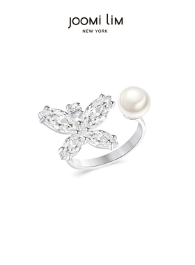 JOOMiLiM茱蜜商场同款蝴蝶造型珍珠戒指女设计感小众S925银饰开口