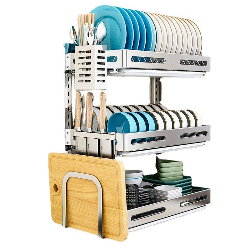 304不锈钢厨房置物架沥水碗碟架家用碗盘壁挂式放墙上碗筷收纳架