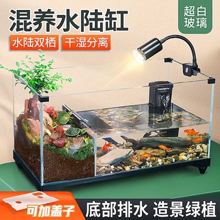 超白玻璃乌龟饲养缸晒台造景家用饲养缸生态鱼缸大小型鱼龟混养缸