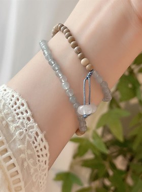 十里间【清欢】文艺天然石木质新中式手链百搭少女多层手串