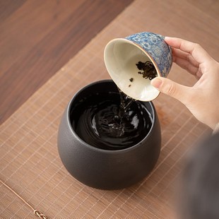 粗陶发货茶洗家用功夫茶具大容量水盂建水废水茶渣缸陶瓷收纳桶罐
