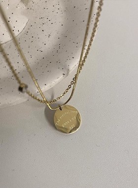 双层叠戴圆牌项链女2024新款爆款秋冬毛衣链轻奢小众卫衣锁骨链