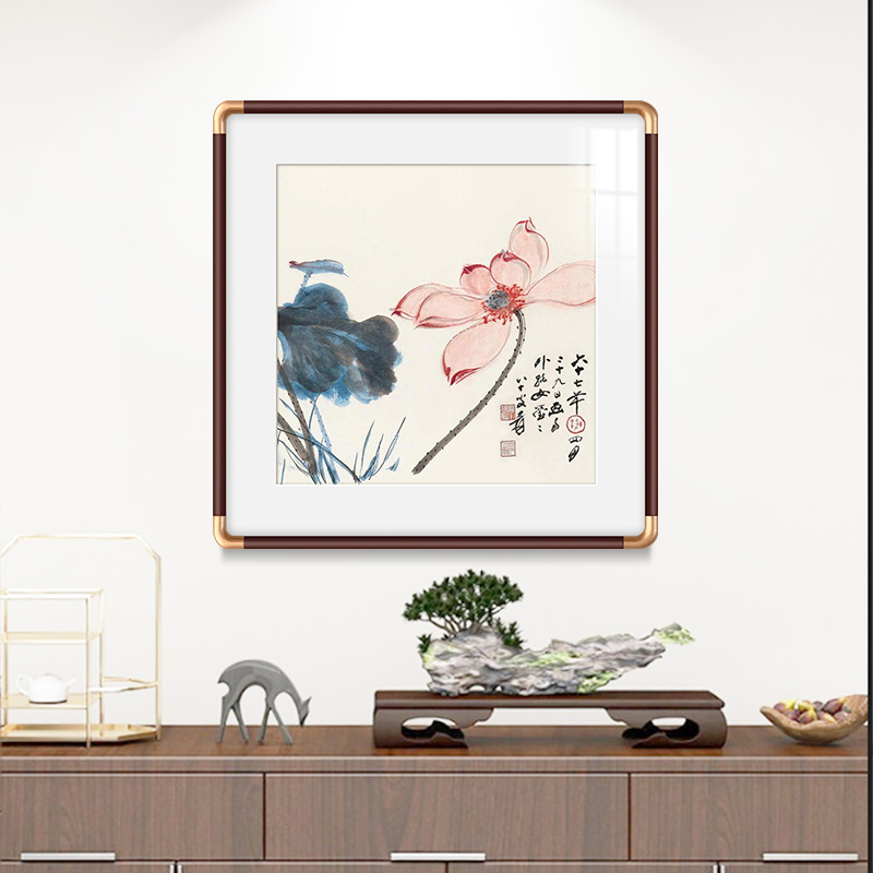 斗方张大千荷花图国画花鸟画新中式玄关挂画饭店餐厅画走廊装饰画图片