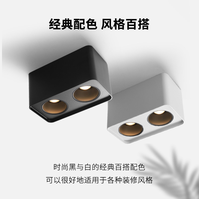 明装双头射灯led天花灯吸顶式斗胆灯客厅筒灯卧室方形无主灯照明