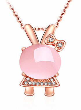 儿童水晶项链女童粉色兔子吊坠小孩公主饰品女孩配饰闺蜜生日礼物