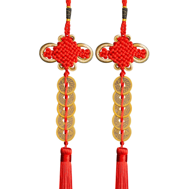 五帝钱门对门挂件真品金边吉祥中国结黄绳铜钱串5帝钱十帝钱礼品