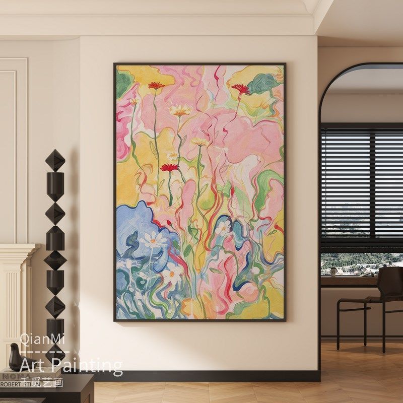 抽象花卉餐厅民宿竖版装饰画高档艺术客厅壁画多巴胺进门玄关挂画,家居饰品,现代装饰画,淘宝优惠券,粉丝福利购,淘宝优惠卷